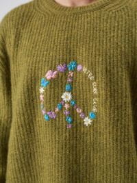 Peaceful Sweater Handmade Flowers Embroidery